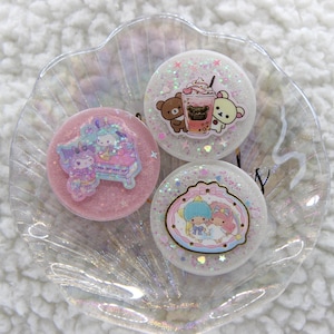 Glitter Character Phone Grip: Round or Heart Charm