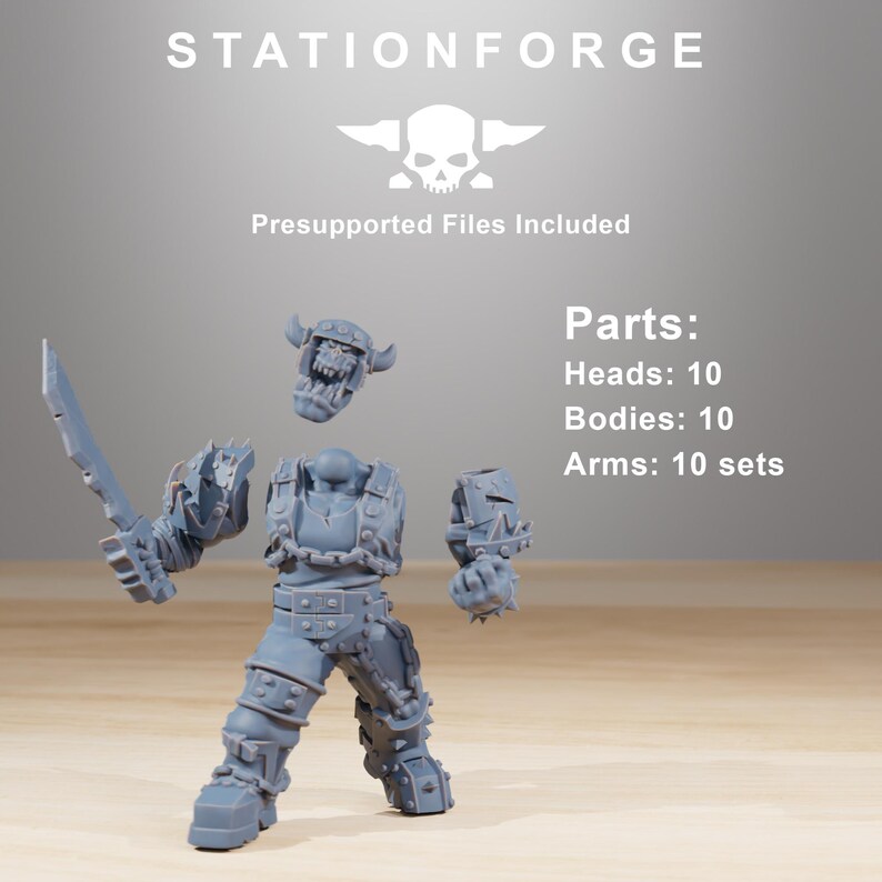 Orks Orkaz Berserkers | Station Forge 16k Resin Miniatures | 28mm 32mm Tabletop Wargaming | Unpainted 画像 3