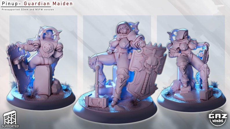 Gaz Minis Pinup Guardian Maiden | 16k Resin Miniaturen | 28 mm 32 mm Tabletop Wargaming | Unbemalt Bild 2