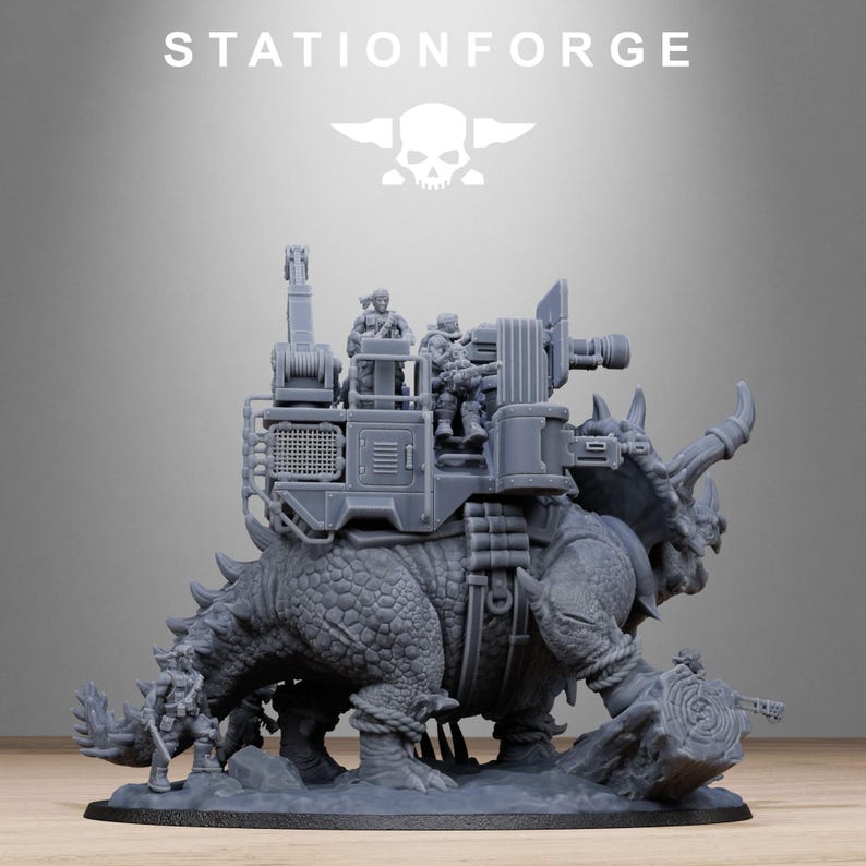 Grimguard Jungle Fighters Triceratank | Station Forge 16k Resin Miniatures | 28 mm 32 mm Tabletop Wargaming | Unbemalt Bild 7