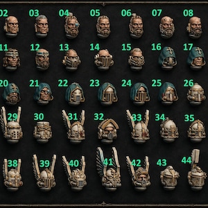 Eternal Pilgrims - Heads and helmets - 16k Resin - GreyTide Studio - Holy Warriors / Space Warriors / Bitz / Tabletop / Wargaming / Grimdark image 1