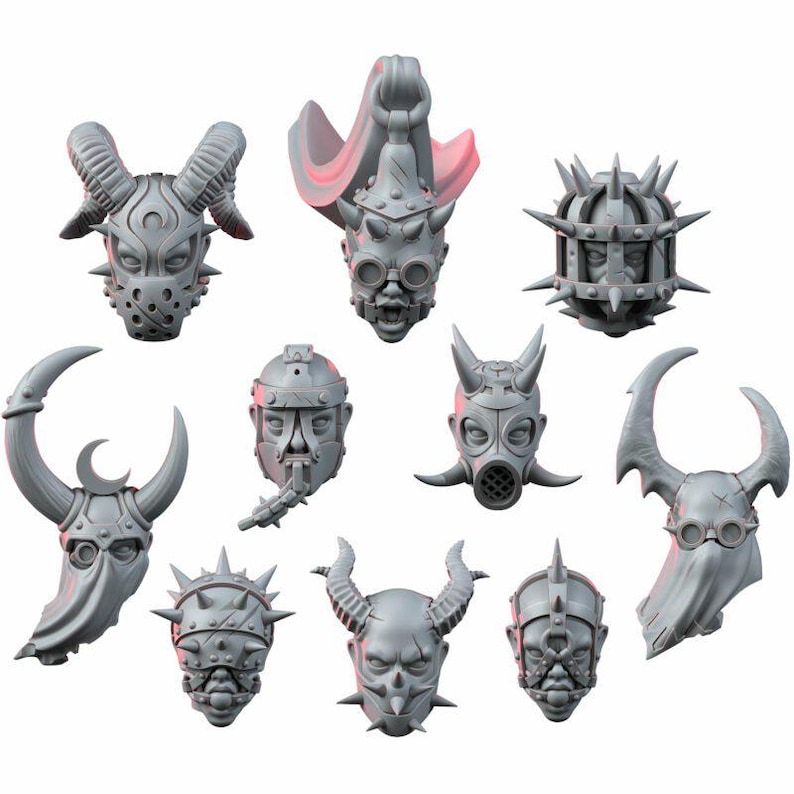 Renegades Of Excess Penetrator Heads Set | 16k Resin Miniatures | 28 mm 32 mm Tabletop Wargaming | Ongeverfd afbeelding 2