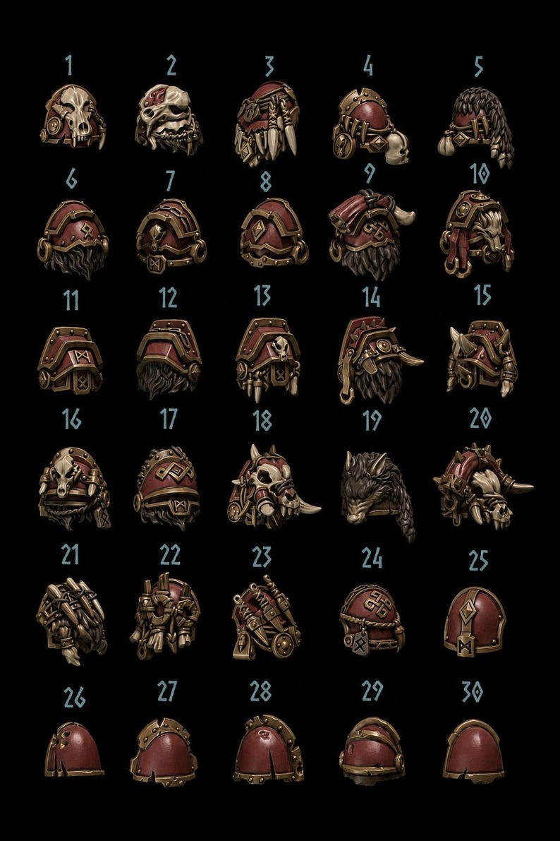 Primal Hounds - Shoulder Pads - 16k Resin - GreyTide Studio - Wolves / Space Warriors / Bitz / Tabletop / Wargaming / Grimdark image 1