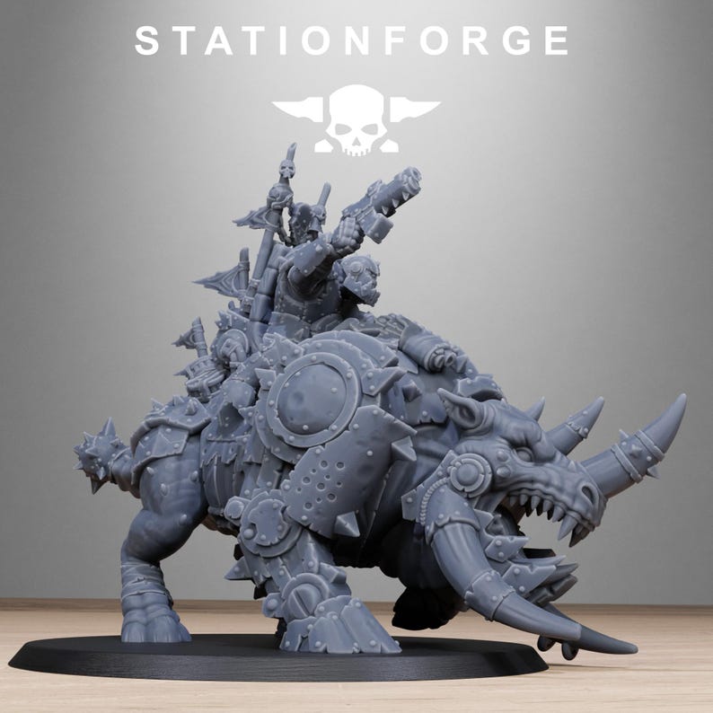 Ork Brast Rider Warlord Miniature | Station Forge 16K Resin | 28mm Tabletop Wargaming image 6