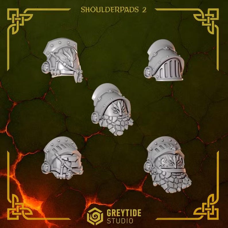 Anvil Wardens - Shoulderpads 2 - 16k Resin - GreyTide Studio - Drakes / Space Warriors / Bitz / Tabletop / Wargaming / Grimdark image 2