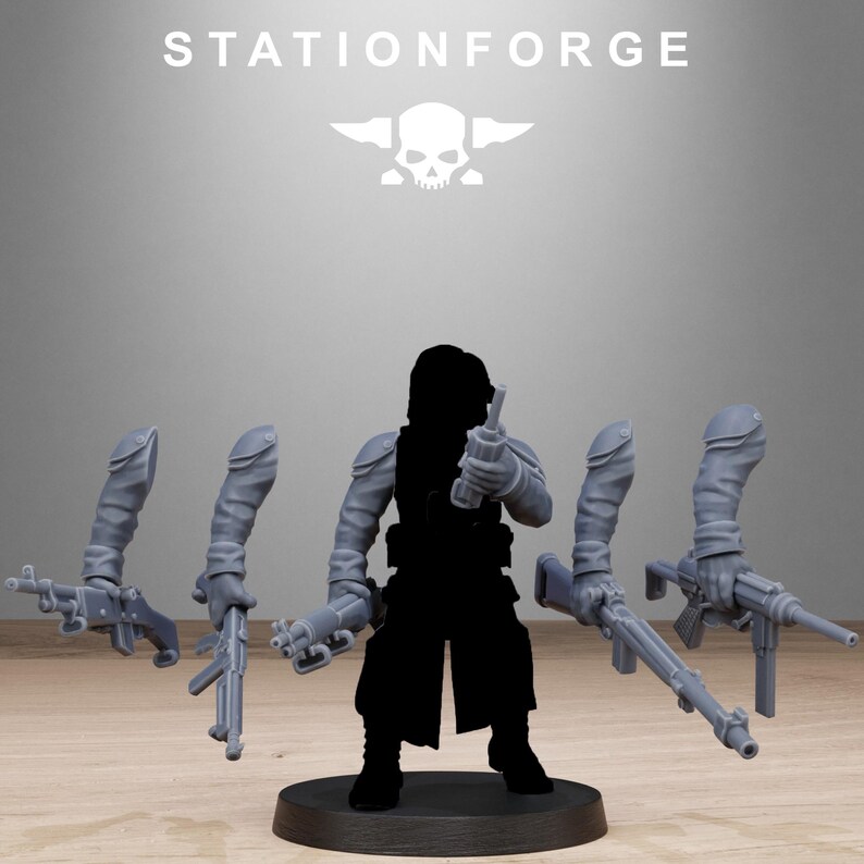 Grimguard American Weapon Pack / Miniature in resina 16k Station Forge / 28 mm 32 mm per wargame da tavolo / Non dipinte immagine 4