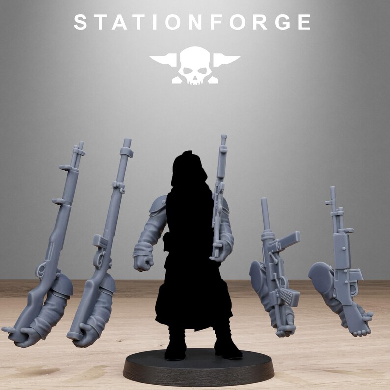 Grimguard American Weapon Pack / Miniature in resina 16k Station Forge / 28 mm 32 mm per wargame da tavolo / Non dipinte immagine 6
