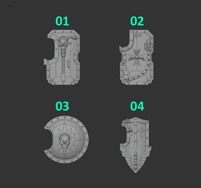 Eternal Pilgrims - Breacher shields - 16k Resin - GreyTide Studio - Holy Warriors / Space Warriors / Bitz / Tabletop / Wargaming / Grimdark image 2