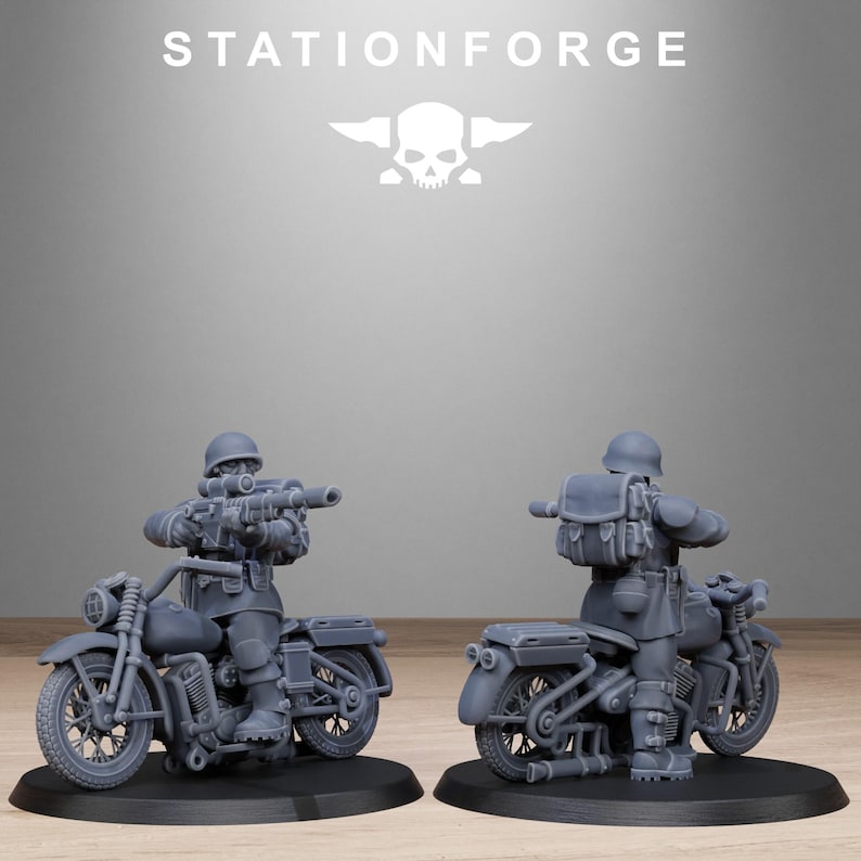 Freeguard Bikers | Station Forge 16k Resin Miniatures | 28mm 32mm Tabletop Wargaming | Unpainted image 3