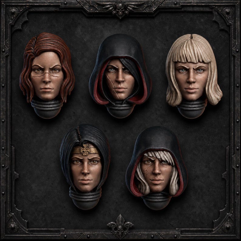 Sisterhood Heads Conversion Bits – 16K Resin Wargaming Miniatures Set afbeelding 1