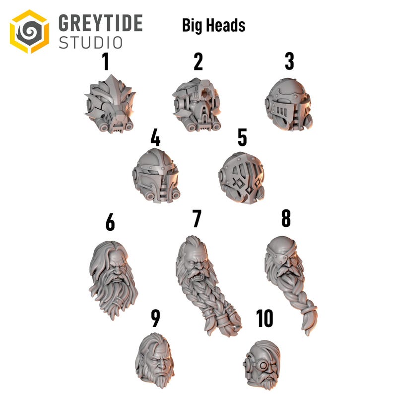 Primal Hounds - Big Armor Heads - 16k Resin - GreyTide Studio - Wolves / Space Warriors / Bitz / Tabletop / Wargaming / Grimdark afbeelding 2