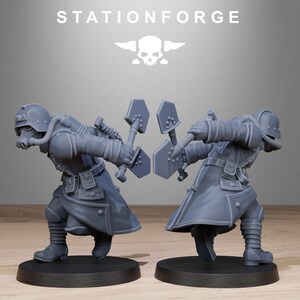 GrimGuard Shovel Fighters | Station Forge 16k Resin Miniatyrer | 28 mm 32 mm Bordsskiva Krigsspel | Omålad bild 5