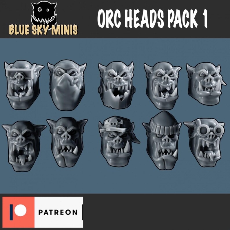 Orc Heads Pack 1 - Orc Bits Kit - 16k Resin - Orcher / Bordspel / Krigsspel / Grimdark bild 2