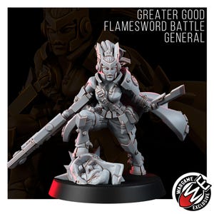 Coalition Flamesword Battle General | 16k Resin Miniatures | 28mm 32mm Tabletop Wargaming | Unpainted image 2