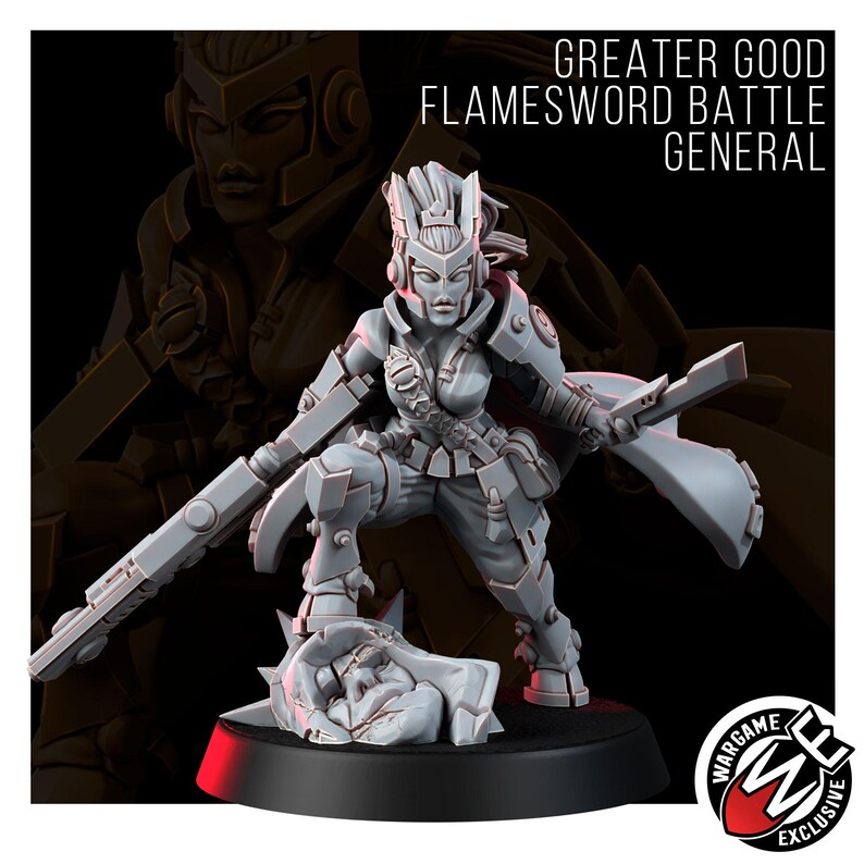 Coalition Flamesword Battle General | 16k Resin Miniatures | 28mm 32mm Tabletop Wargaming | Unpainted image 2
