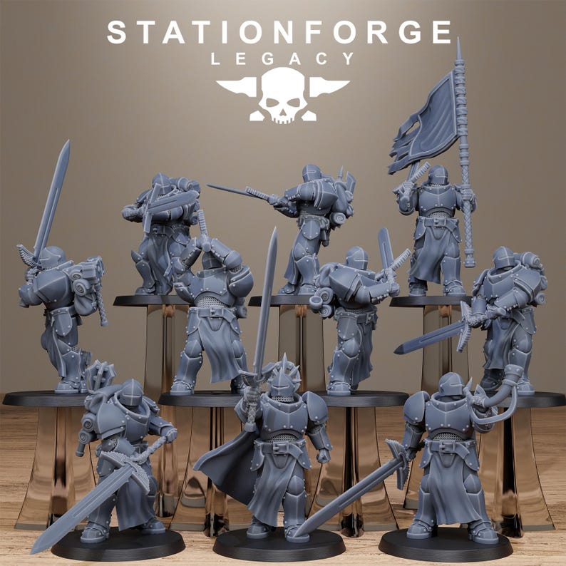 Solaris Soalris Greatswordsmen | Station Forge 16k Resin Miniatures | 28mm 32mm Tabletop Wargaming | Unpainted image 2