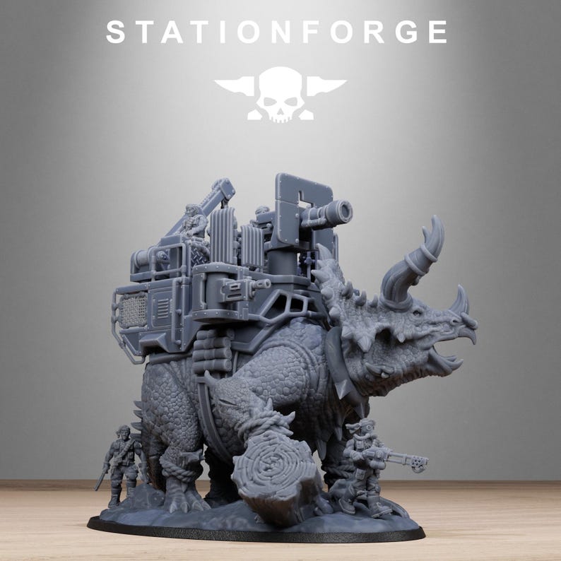 Grimguard Jungle Fighters Triceratank | Station Forge 16k Resin Miniatures | 28 mm 32 mm Tabletop Wargaming | Unbemalt Bild 8