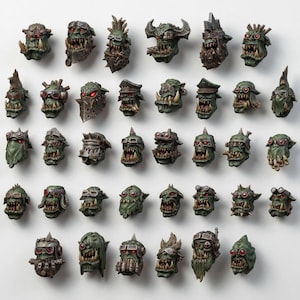 Conjunto de Cabeças de Ork | Miniaturas de Resina 16k | 28 mm e 32 mm para Jogos de Guerra de Mesa | Sem Pintura imagem 1