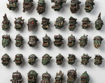 Ork-hoofdset | 16k Resin Miniatures | 28 mm 32 mm Tabletop Wargaming | Ongeverfd
