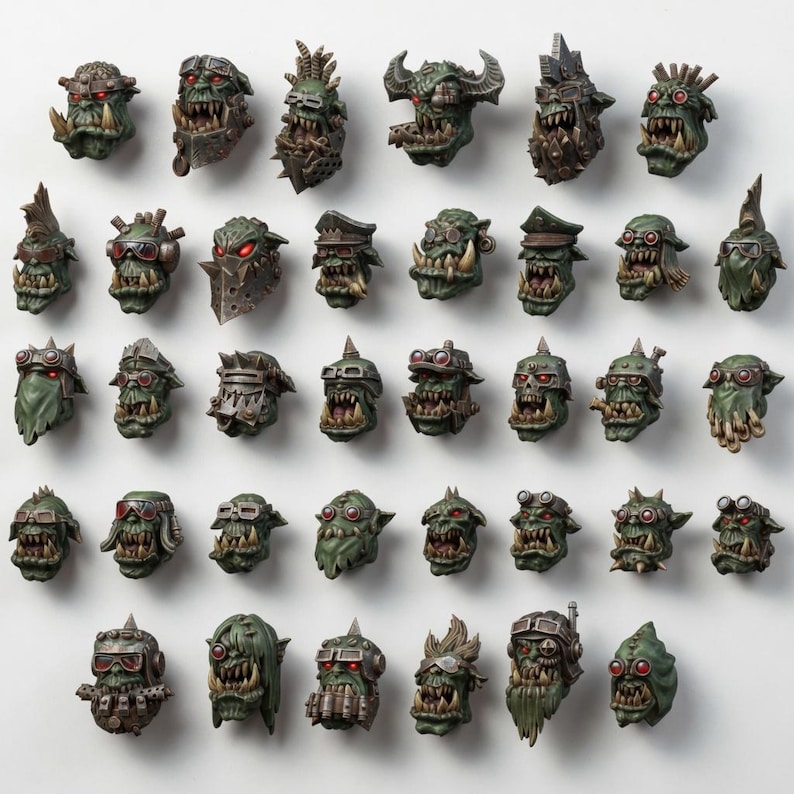 Conjunto de Cabeças de Ork | Miniaturas de Resina 16k | 28 mm e 32 mm para Jogos de Guerra de Mesa | Sem Pintura imagem 1