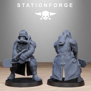 GrimGuard Shovel Fighters | Station Forge 16k Resin Miniatyrer | 28 mm 32 mm Bordsskiva Krigsspel | Omålad bild 8