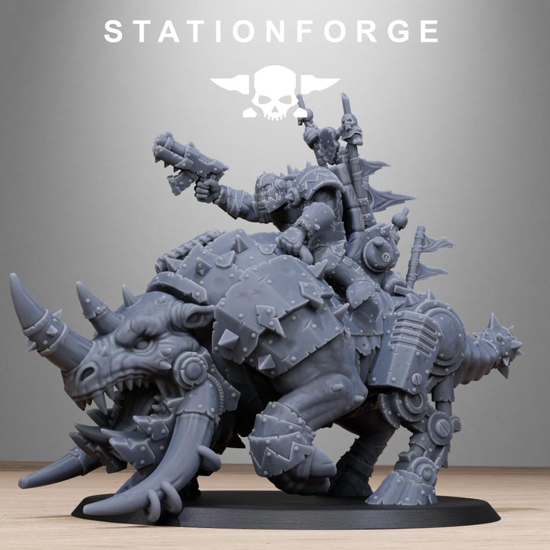 Ork Brast Rider Warlord Miniature | Station Forge 16K Resin | 28mm Tabletop Wargaming image 3