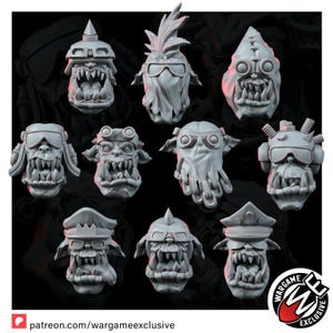 Conjunto de Cabeças de Ork | Miniaturas de Resina 16k | 28 mm e 32 mm para Jogos de Guerra de Mesa | Sem Pintura imagem 8