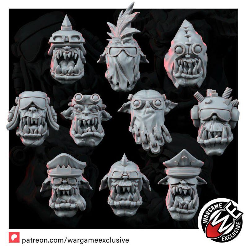 Conjunto de Cabeças de Ork | Miniaturas de Resina 16k | 28 mm e 32 mm para Jogos de Guerra de Mesa | Sem Pintura imagem 8