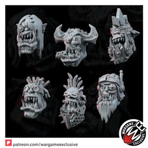 Conjunto de Cabeças de Ork | Miniaturas de Resina 16k | 28 mm e 32 mm para Jogos de Guerra de Mesa | Sem Pintura imagem 3
