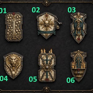 Peregrinos Eternos - Escudos - Resina 16k - GreyTide Studio - Guerreros Sagrados / Guerreros Espaciales / Piezas / Juegos de Mesa / Juegos de Guerra / Grimdark imagen 1