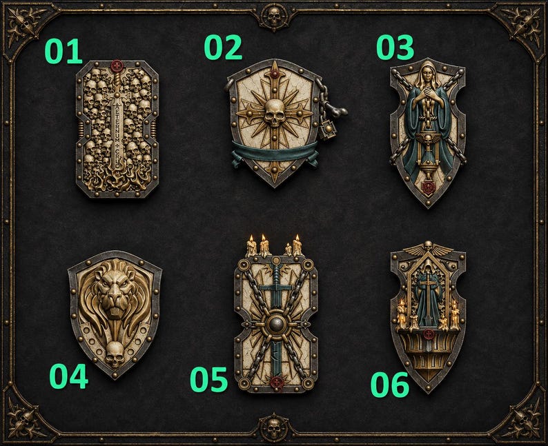 Peregrinos Eternos - Escudos - Resina 16k - GreyTide Studio - Guerreros Sagrados / Guerreros Espaciales / Piezas / Juegos de Mesa / Juegos de Guerra / Grimdark imagen 1