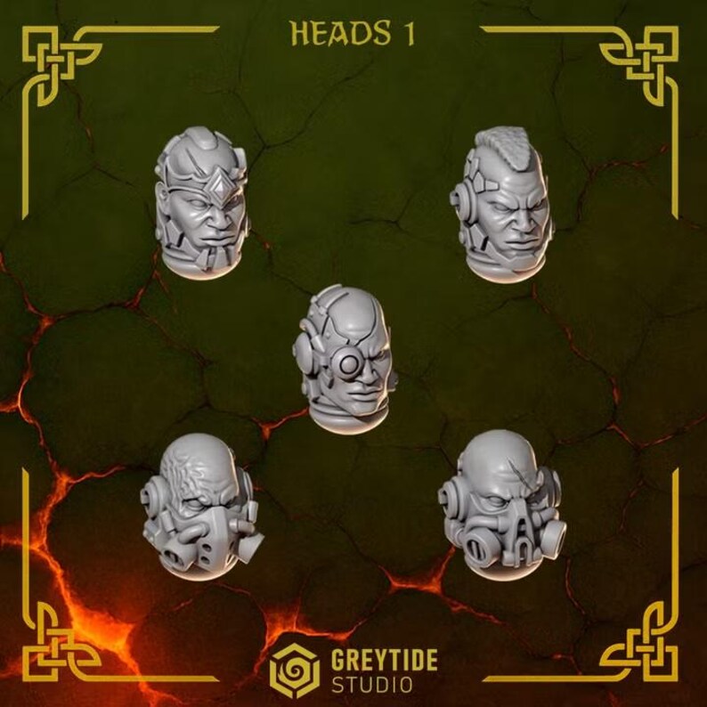 Anvil Wardens - Heads 1 - 16k Resin - GreyTide Studio - Drakes / Space Warriors / Bitz / Tabletop / Wargaming / Grimdark image 2