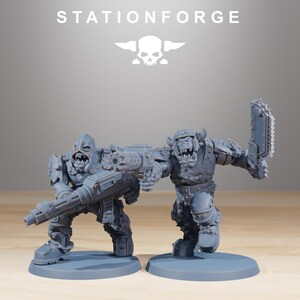 Orks Orkaz Berserkers | Station Forge 16k Resin Miniatures | 28mm 32mm Tabletop Wargaming | Unpainted 画像 7