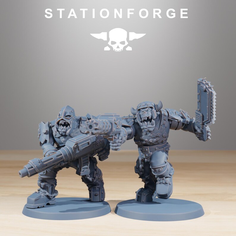 Orks Orkaz Berserkers | Station Forge 16k Resin Miniatures | 28mm 32mm Tabletop Wargaming | Unpainted 画像 7