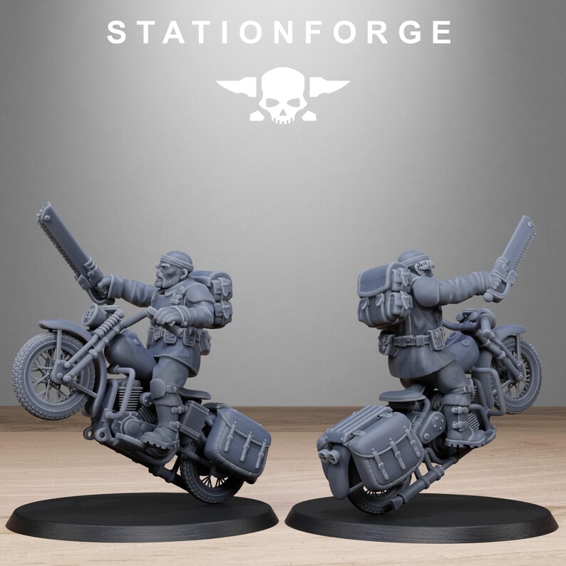 Freeguard Bikers | Station Forge 16k Resin Miniatures | 28mm 32mm Tabletop Wargaming | Unpainted image 9