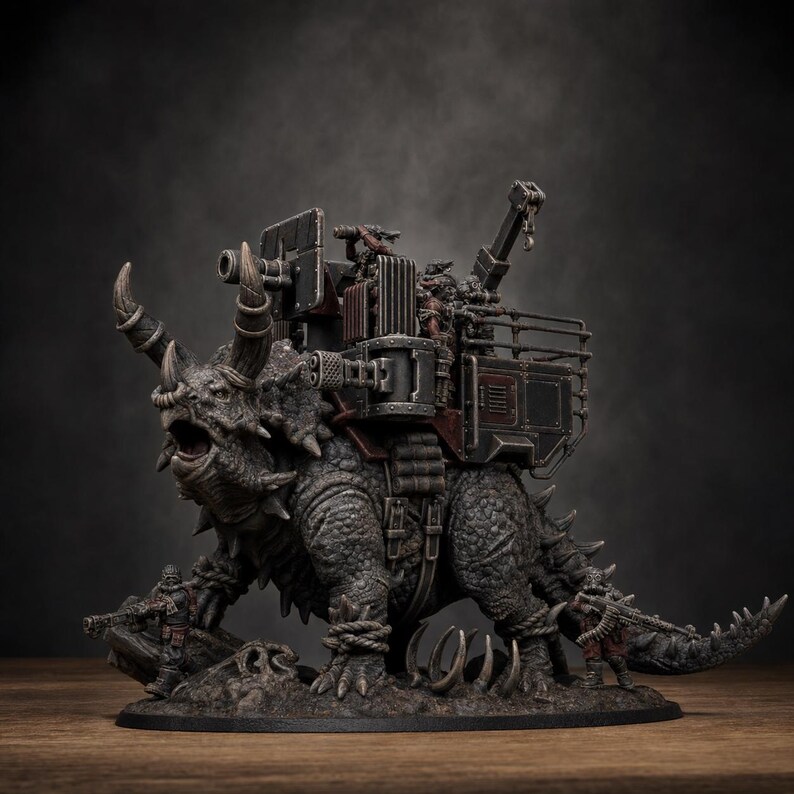 Grimguard Jungle Fighters Triceratank | Station Forge 16k Resin Miniatures | 28 mm 32 mm Tabletop Wargaming | Unbemalt Bild 1