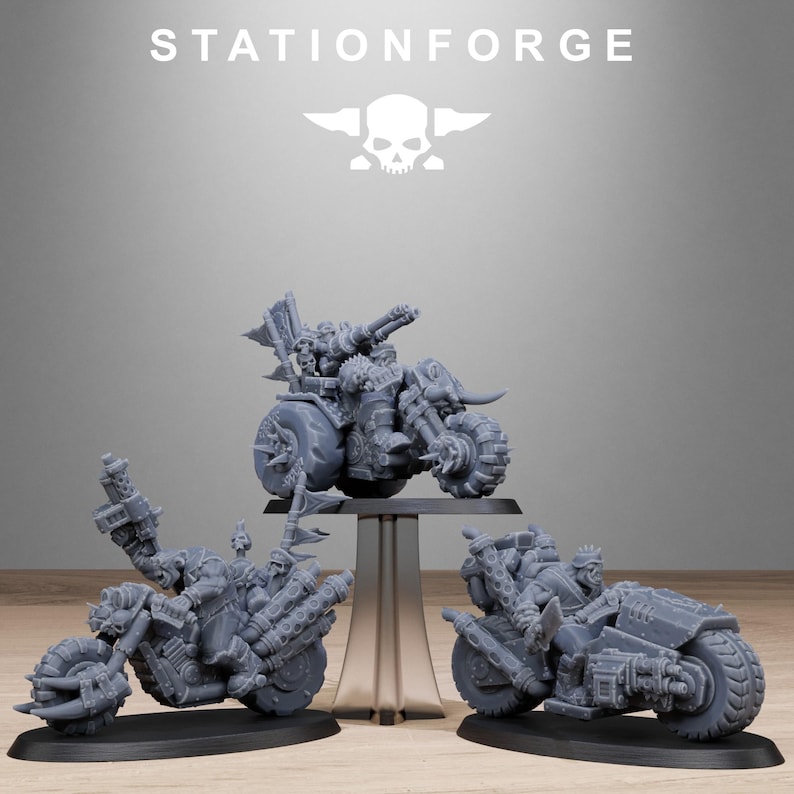 Orks Orkaz Bikers | Station Forge 16k Resin Miniatures | 28 mm 32 mm Tabletop Wargaming | Ongeverfd afbeelding 2