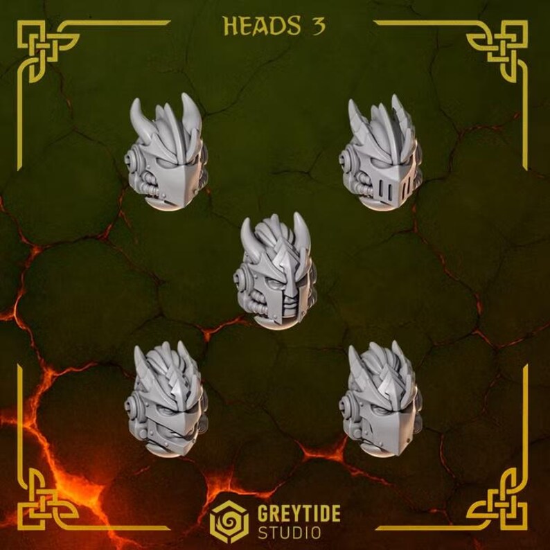 Anvil Wardens - Heads 3 - 16k Resin - GreyTide Studio - Drakes / Space Warriors / Bitz / Tabletop / Wargaming / Grimdark image 2
