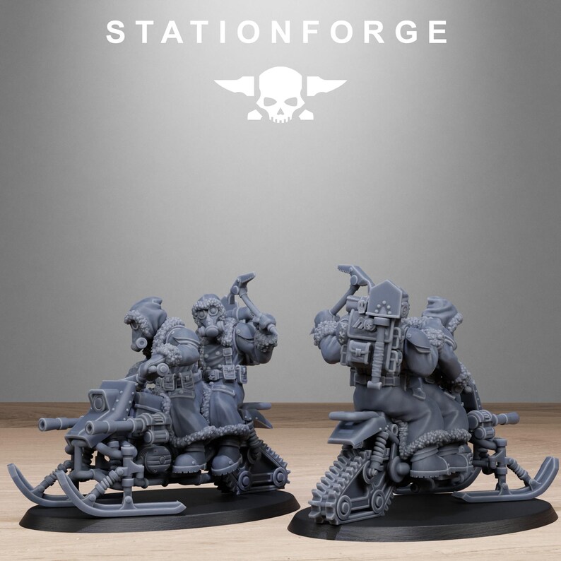 Motociclistas de nieve de la Guardia Gélida / Miniaturas de resina Station Forge 16k / 28 mm 32 mm para juegos de mesa / Sin pintar imagen 4