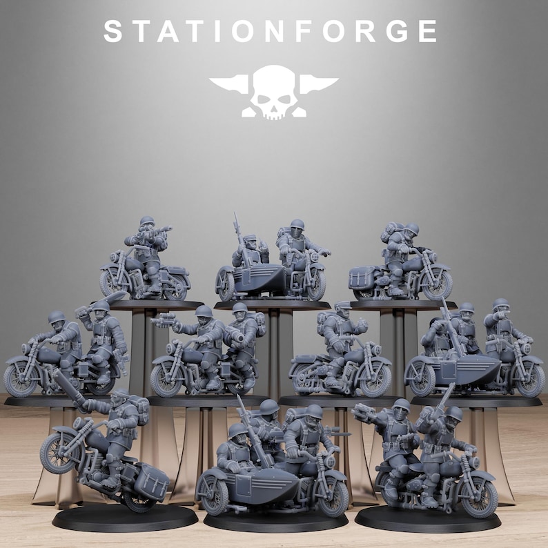 Freeguard Bikers | Station Forge 16k Resin Miniatures | 28mm 32mm Tabletop Wargaming | Unpainted image 2