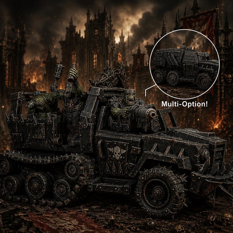 Orks Orkaz Party Wagon | Station Forge 16k Resin Miniatures | 28mm 32mm Tabletop Wargaming | Unpainted image 1
