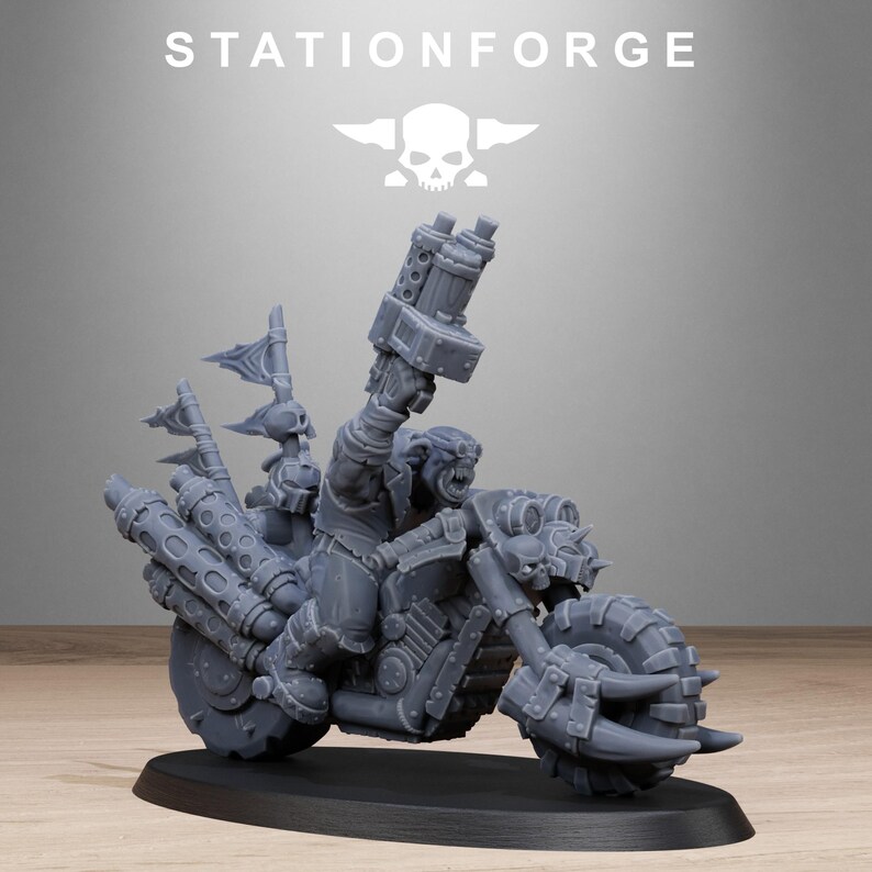 Orks Orkaz Bikers | Station Forge 16k Resin Miniatures | 28 mm 32 mm Tabletop Wargaming | Ongeverfd afbeelding 7