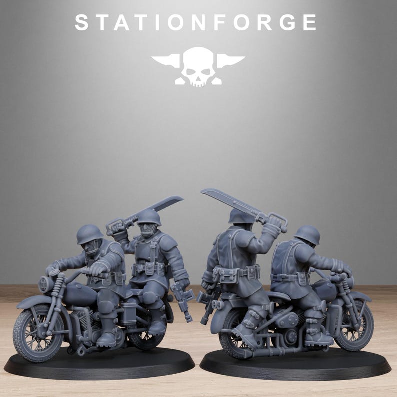 Freeguard Bikers | Station Forge 16k Resin Miniatures | 28mm 32mm Tabletop Wargaming | Unpainted image 6