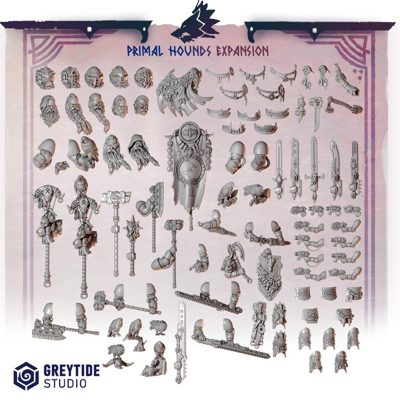 Primal Hounds - Big Armor Banner - 16k Resin - GreyTide Studio - Wolves / Space Warriors / Bitz / Tabletop / Wargaming / Grimdark image 3