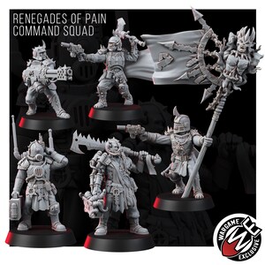 Commandogroep Chaos Renegades of Pain | 16k Resin Miniatures | 28 mm 32 mm Tafelblad Wargaming | Ongeverfd afbeelding 2