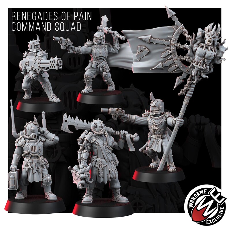 Commandogroep Chaos Renegades of Pain | 16k Resin Miniatures | 28 mm 32 mm Tafelblad Wargaming | Ongeverfd afbeelding 2