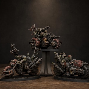 Orks Orkaz Bikers | Station Forge 16k Resin Miniatures | 28 mm 32 mm Tabletop Wargaming | Ongeverfd afbeelding 1