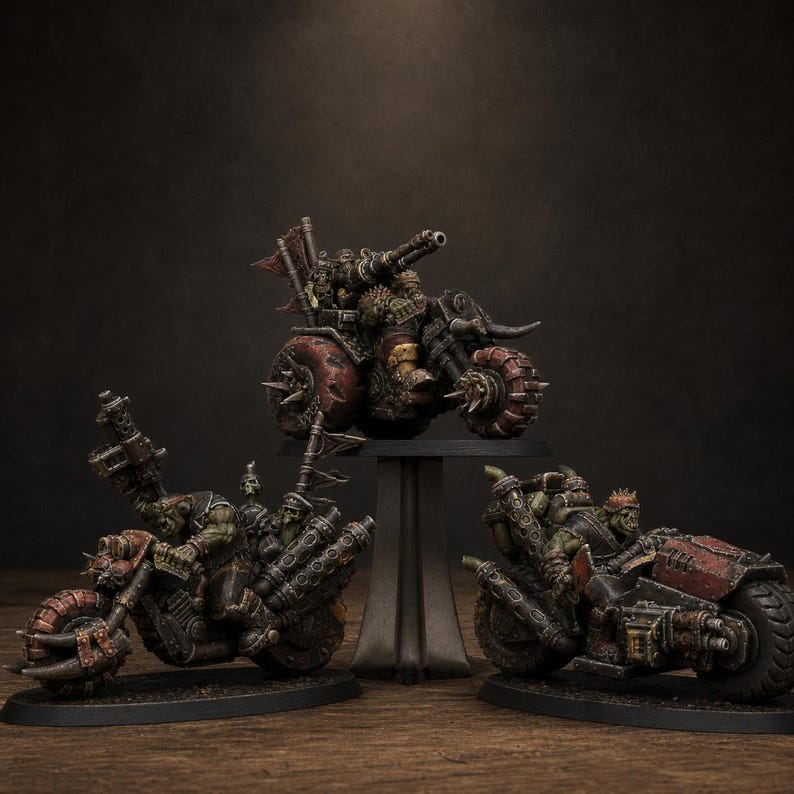 Orks Orkaz Bikers | Station Forge 16k Resin Miniatures | 28 mm 32 mm Tabletop Wargaming | Ongeverfd afbeelding 1
