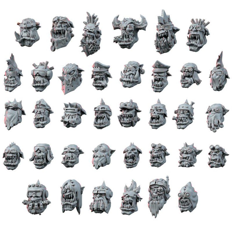 Conjunto de Cabeças de Ork | Miniaturas de Resina 16k | 28 mm e 32 mm para Jogos de Guerra de Mesa | Sem Pintura imagem 2