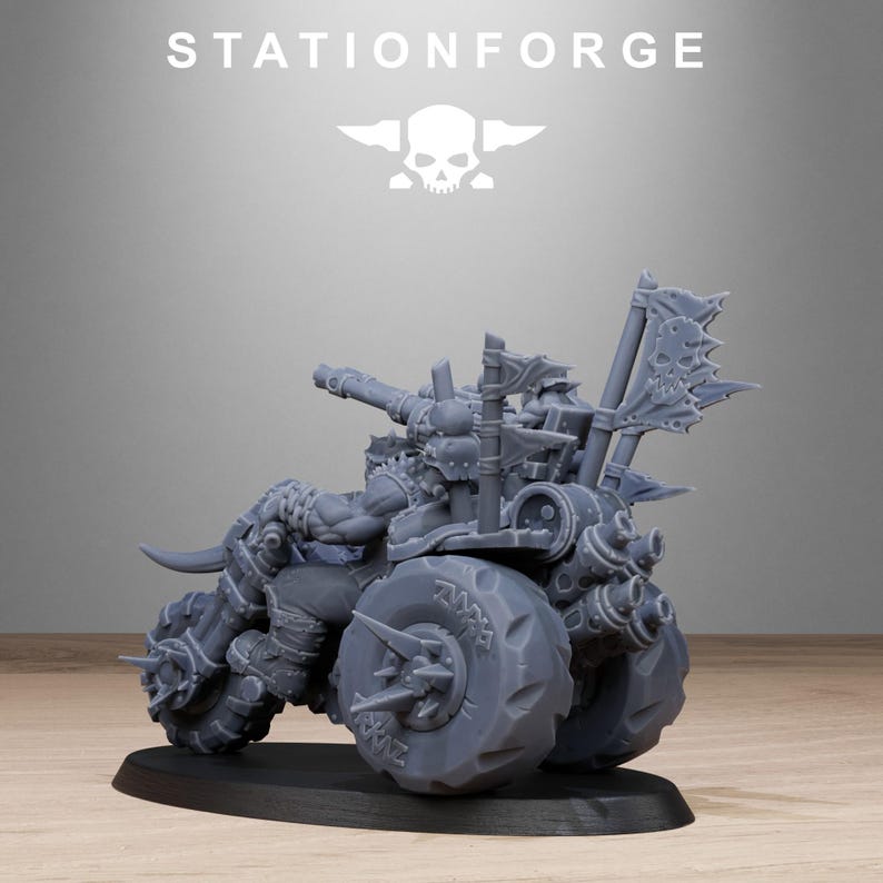 Orks Orkaz Bikers | Station Forge 16k Resin Miniatures | 28 mm 32 mm Tabletop Wargaming | Ongeverfd afbeelding 5